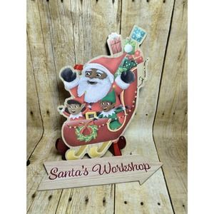 African American Christmas Door Decorations Boy Girl Elves Santa Sleigh (hsu